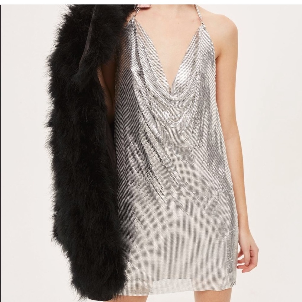 Express Silver Sequin Cowl Neck Mini Dress